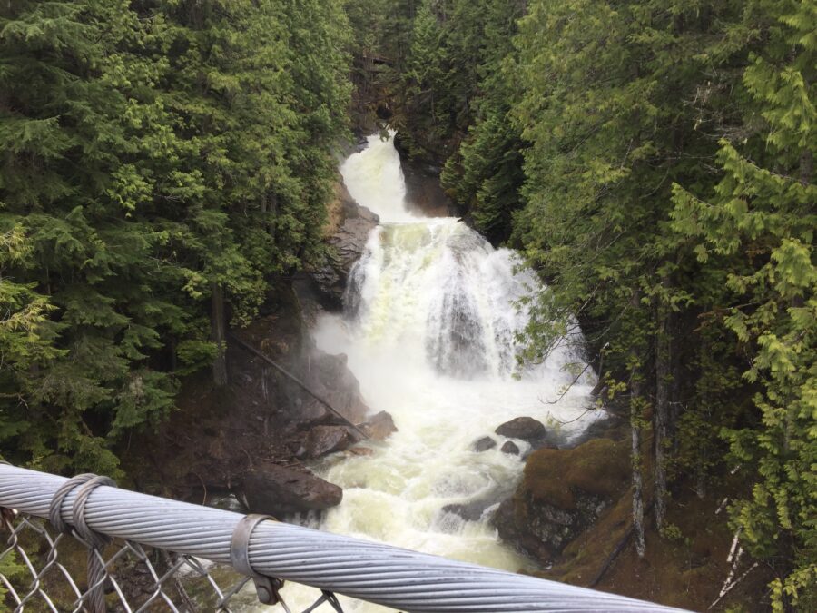 Crazy creek waterfalls as seen from the suspension bridge. 