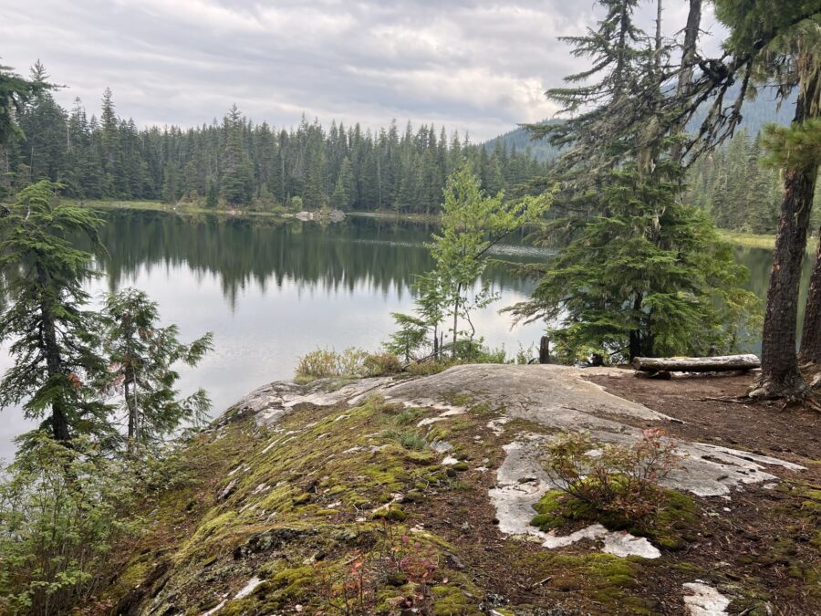 A rocky area overlooking Echo Lake near Revelstoke