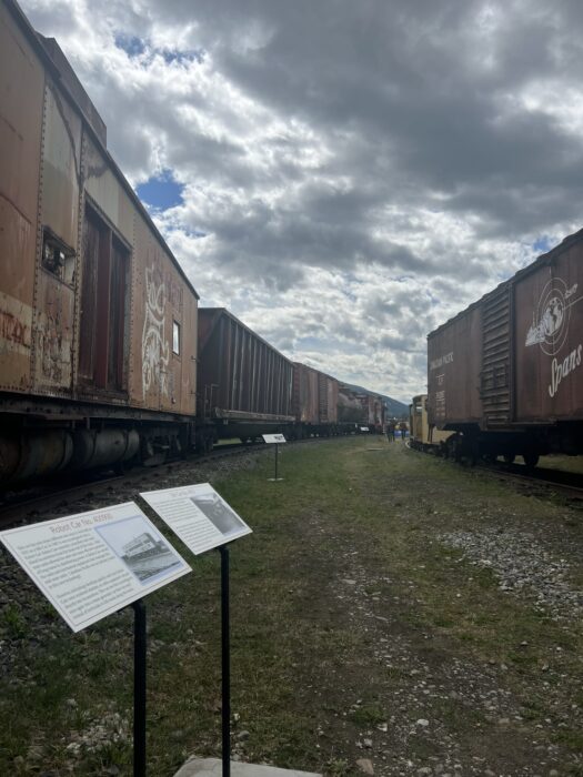 The outside trainyard at the Revelstoke Railway Museum 