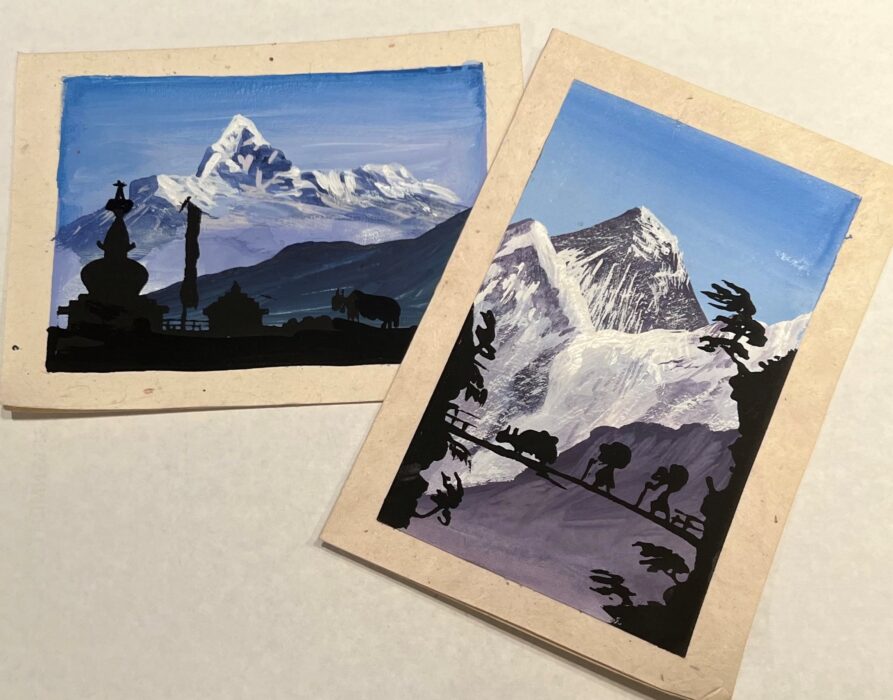 Two cards with paintings of the Himalayas 