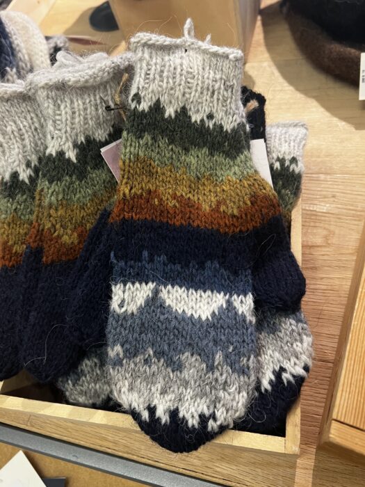 Multi coloured wool mitts from Iceland 