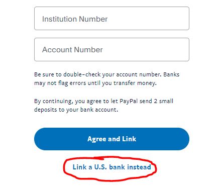 Linking a US Bank on Canadian PayPal