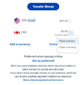 Making USD the primary currency on Canadian PayPal