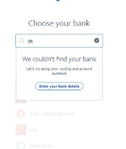 PayPal Screenshot, Choose your Bank