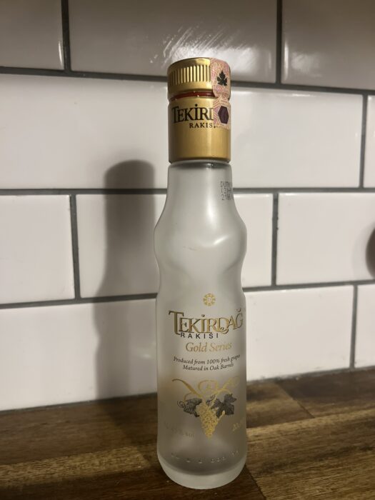 An empty bottle of Tekirdag Raki, a Turkish Liquor